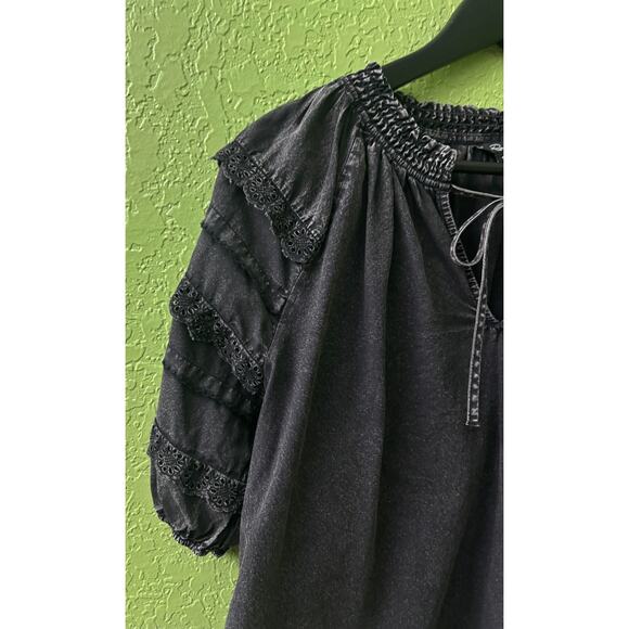Rails Amity Acid Wash Cotton Puff-Sleeve Blouse Size M - Picture 6 of 9